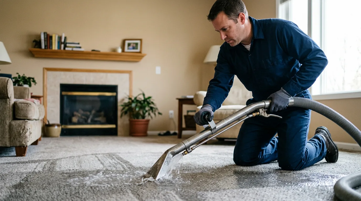 Water damage restoration technician working near Deltaville, VA
